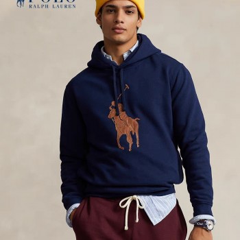 Ralph Lauren/拉夫劳伦男装 23年秋RL大马图案嵌花起绒布连帽衫